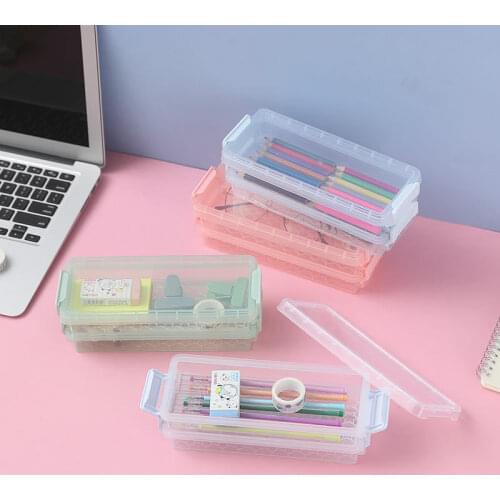 Creative Double Layers Pencil Bag Large Capacity Glasses Case Portable Clear Cosmetics Pencil Box Stationery Storage Box