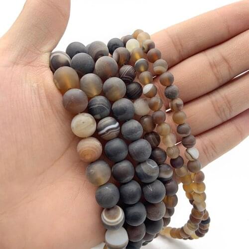 MKTREG Natural Black Banded carnelian Stripe Stone 6/8/10MM Round Loose beads for Jewelry bracelets DIY making accessories 15