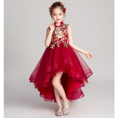 Red Lace Girl Dress Kids Girl Party Princess Gowns Appliques Flower Girl Dresses for Wedding Kids Girl First Communion Gown
