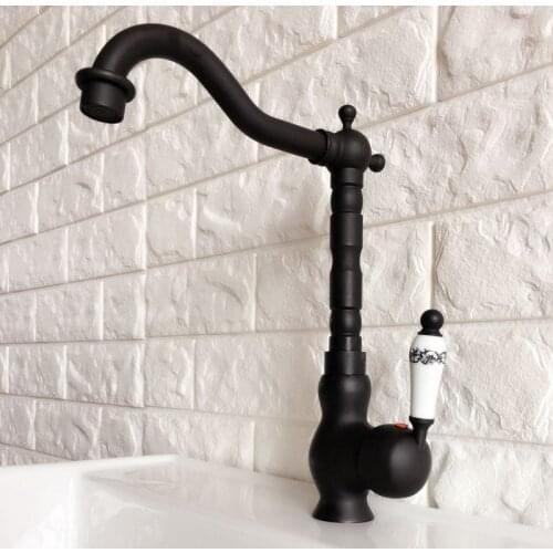 Kitchen Wet Bar Bathroom Vessel Sink Faucet Black Oil Rubbed Bronze One Handle Swivel Spout Mixer Tap Single Hole mnf358