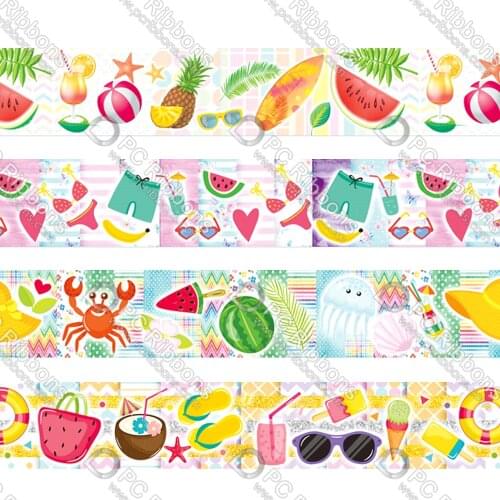 16-75MM Summer&Beach&Bikini Printed Grosgrain Polyester Ribbon 50 Yards Gift Wrapping Diy Bows Wedding Drections Ribbons