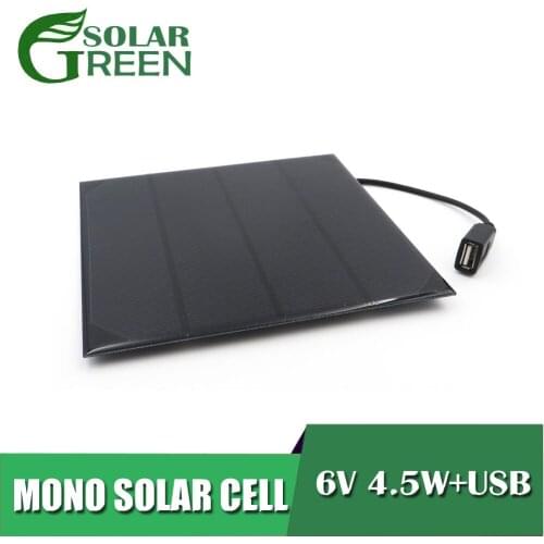 Mobile Phone Monocrystalline 4.5Watt 4.5W 6V Outdoor USB Solar Panel Battery Charger Solar Cell 5V USB output