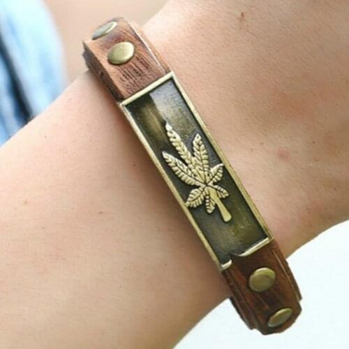 CIBOCIBO Maple leaf Men Bracelet 2021 Trendy Luxury Leather Wristband Bracelet Men Braided Vintage Punk Pulsera Hombre Men Gift