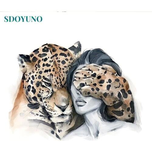 SDOYUNO Paint By Numbers Leopard DIY Oil Painting By Numbers On Canvas Animals 60x75cm Frameless Number Painting Home Decor