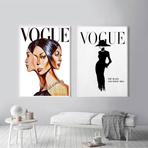 Vogue Poster and Prints Black and White Nordic Style Canvas Painting Fashion Lady Black Hat Poster Wall Art for Home Salon Decor