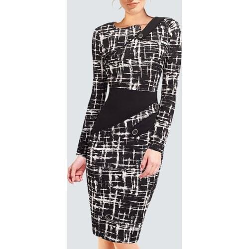 Plus Size Elegant Wear To Work Women Office Business Casual Tunic Bodycon Sheath Fitted Formal Pencil Dress B63 B231