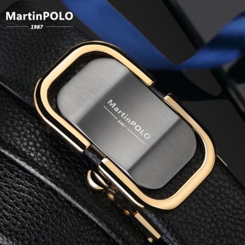 MartinPOLO New Arrival mens leather belt luxury Automatic Buckle Belts For Men Black men belt genuine leather MP0301P