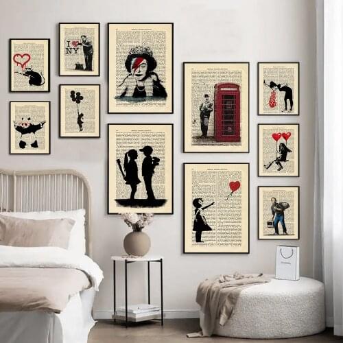 Books Characters Canvas Painting Girl and Red Balloon Mural Banksy Love Art Poster Living Room Bedroom Bar Home Decoration Mural