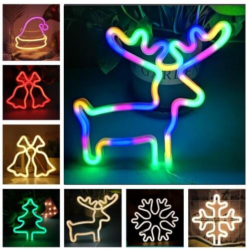USB/Battry-powered LED Neon Sign Light Deer Bell Snowflake Christmas Tree Shape Christmas Decoration Light For Weddings Party
