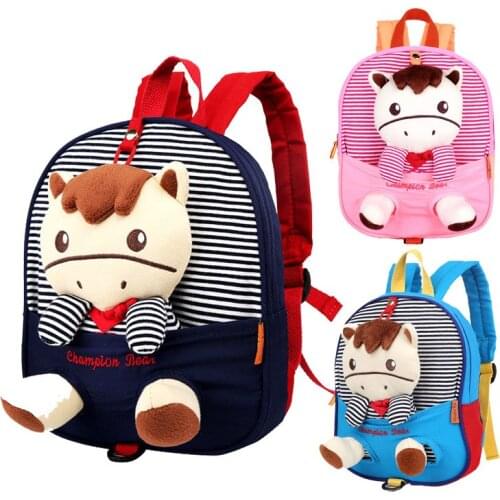 Toddler Kid Anti Lost Backpack Cute Plush Zebra Toy Baby Boys Girls Preschool Bags Kindergarten Children Canvas Cotton Schoolbag