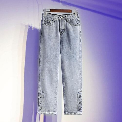 High waist Loose Stretch Straight-leg jeans Women Spring Autumn Nine-point wide-leg pants Plus size Female Casual Denim Trousers