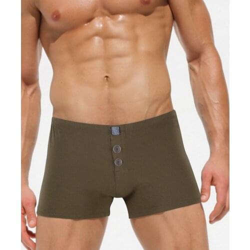 Sexy Seamless Boxer Shorts Button Design Men Summer Swimwear Slim Panties Trunks Short Sex Home Underpants Candy Color Swimsuit