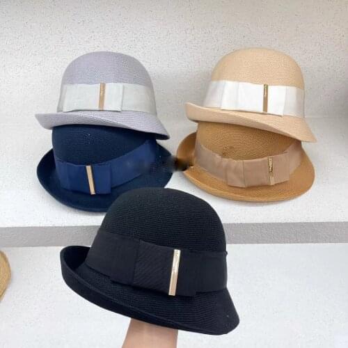 Women Summer Fashion Metal Strip Ribbon Dome Top Straw Hats Casual Fisherman Bucket Hat Sunscreen Holiday Beach Luxury Sun Hats