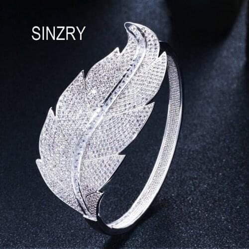 SINZRY new Personality white cubic zirconia leaf shape exaggerated charm bangles trendy dazzling party cuff bangles for women