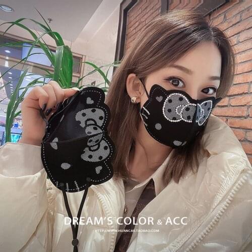 Adult Sunscreen Dustproof Fashion Decoration Mask Lolita Cute Kitty Pattern Set with Diamond Thin Breathable Mask for Women