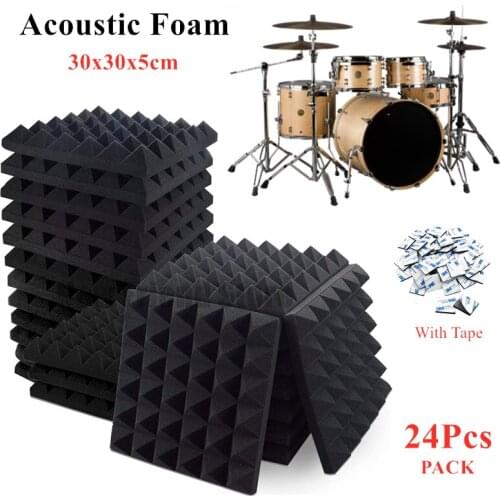 24Pcs 30x30x5cm Studio Acoustic Foam Panels Sound Insulation Treatment KTV Room Wall Soundproof Foam Sponge Pad with Tapes