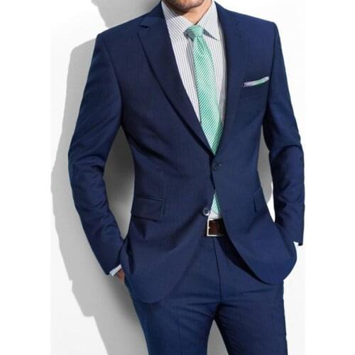 Navy Blue Two Buttons Notched Lapel Mens Formal Business Suits Male Custom Made 2 Pieces Wedding Tuxedos Suits Terno Masculino