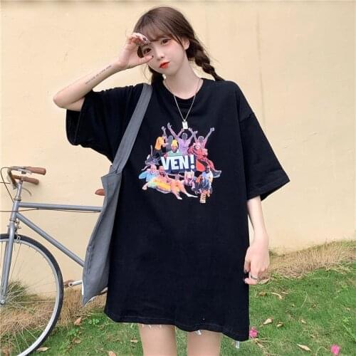 Womens summer new letter funny printing loose mid-length casual short-sleeved T-shirt wild round neck