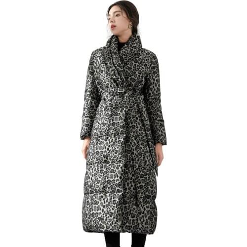 2020 winter Parka Womens down jacket new fashion long white duck down jackets Women leopard print Outerwear Coat Lady Coats