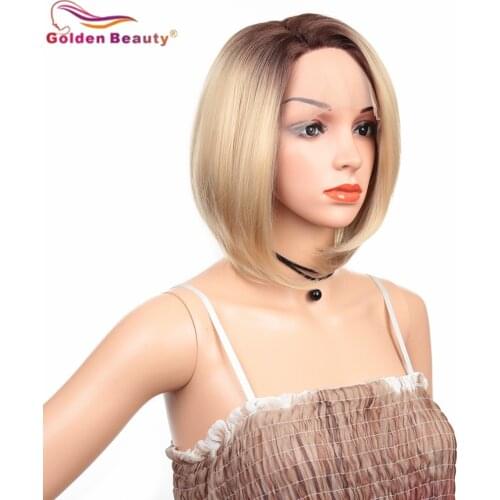 12" Short Bob Wig For Women Synthetic Lace Front Wig Cosplay Party Wig Heat Resistant Fiber Black Silver Ombre Golden Beauty