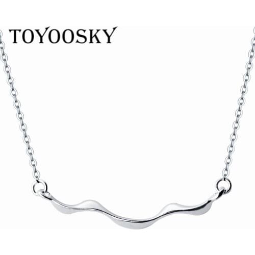 S925 Sterling Silver Necklace Women Fashion Simple One Word Wave Necklace Temperament Personality Necklace Chain Jewelry