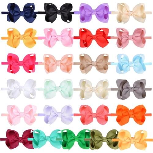 1PCS Solid Nylon Ribbon Bowknot Baby Headband For Girls Elastic Hair Bands Handmade Turban Headwear Cute Kids Hair Accessories