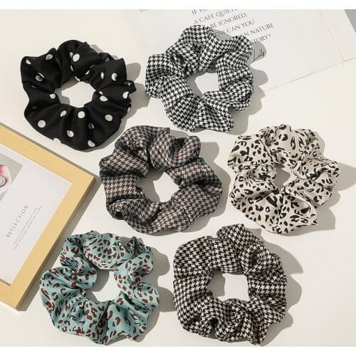 1Pcs Vintage Cloth Fabric Scrunchie Leopard Scrunchies Elastic Hair Bands Headband Ponytail Holder Ties Rope Hair Accessories