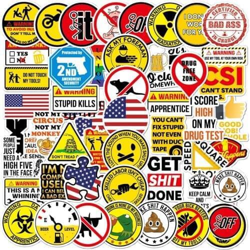 10/30/50PCS Warning Graffiti Stickers Danger Banning Signs Reminder Waterproof Decal Sticker to Skateboard Motorcycle Guitar