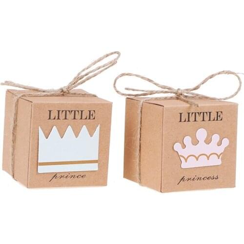 10pcs/lot Little Prince Princess Candy Box Crown Twine Kids Baby Shower Party chocolate boxes Supplies Gift box Wedding Favors
