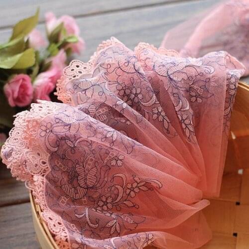 2 Yards Lace Trim Orange Pink Floral Embroidered Tulle Lace 6.1 Inches Wide High Quality