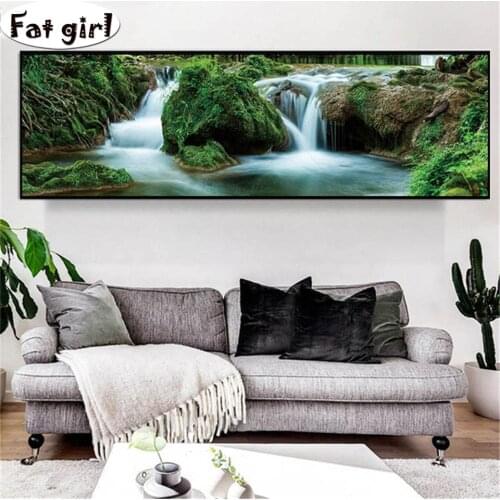 Large size diy 5d diamond painting landscape waterfall square round Nature landscape mosaic embroidery rhinestone handmade gift