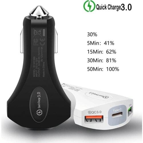 Car Charger Quick Charge QC3.0 USB Car Charger For Xiaomi Samsung Huawei Iphone Fast USB Type-C Car Phone Charger/Window Breaker