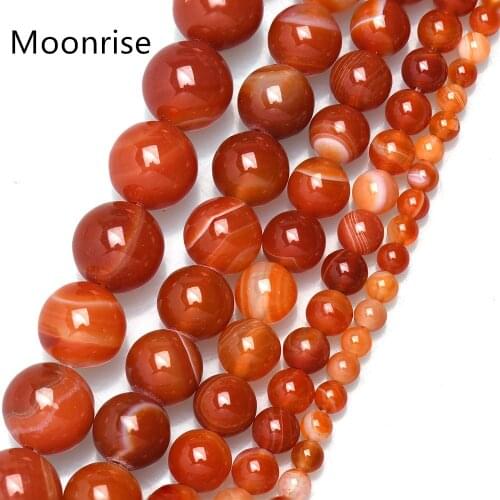 4 6 8 10 12 14 mm Natural Red Stripes Agates Stone Beads Round Loose Beads For DIY Jewelry Bracelet Necklace Making 15'' HK176