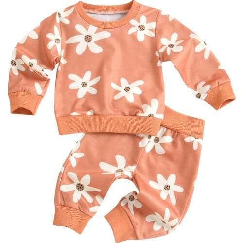 Childrens Clothing Newborn Infant Baby Girl Fall Winter Clothes Set Long Sleeve Flower Pullover Sweatshirts Tops Pants Outfits
