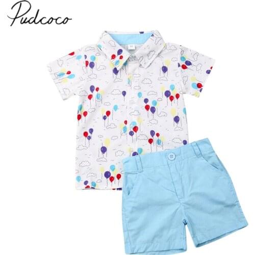 2019 Baby Summer Clothing Toddler Baby Boy Formal Suit Flower Dress Shirt+Shorts Bottoms Outfits Balls Print 2Pcs Clothes 1-6Y