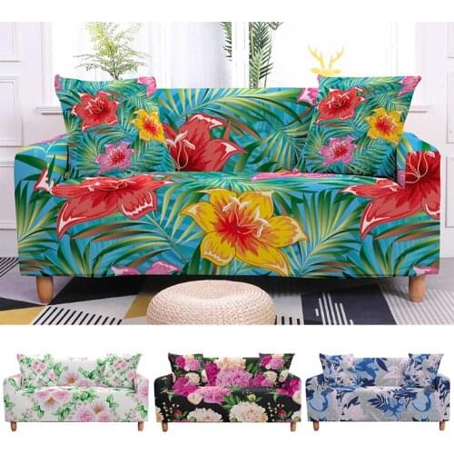 Elastic Tropical Flower Slipcovers Sofa Cover Plants for Living Room Sectional L Shape Sofa Couch Cover 2/3 seater