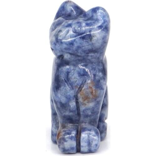 Cat Figurine Natural Gemstone Blue Spot Jasper Stone Crystal Healing Statue Rock Decor 1.5"