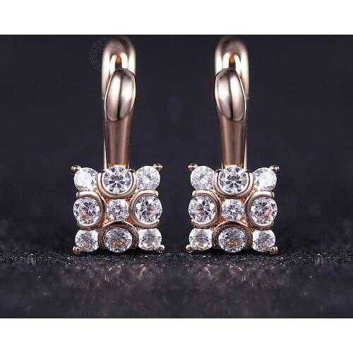 Geometric Earrings for Women Girls 585 Rose Gold Stud Earrings Square Full Clear Cubic Zircon Wedding Jewelry LGE287A