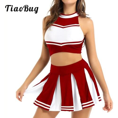 Cheerleader Costume Women Japanese Schoolgirl Charming Crop Top with Mini Pleated Skirt Set Halloween Cosplay Dance Uniform
