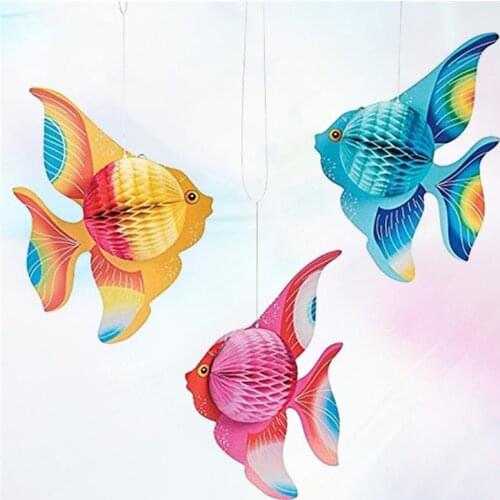 Colorful Paper Honeycomb Paper 3D Goldfish Tropical Fish Hanging Under The Sea Themed Baby Shower Party DIY Supplies Decorations