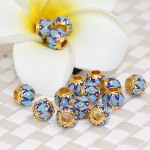 Hot sale 7*8mm barrel shape little accessories fit diy necklace bracelets spacers beads carved blue enamel jewelry 5pcs B2469