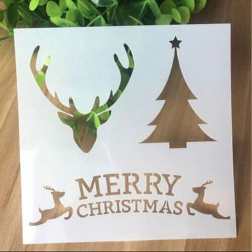 Elk Merry Christmas Tree Reusable Stencil Airbrush Painting Art Cake Spray Mold Diy Decor Crafts