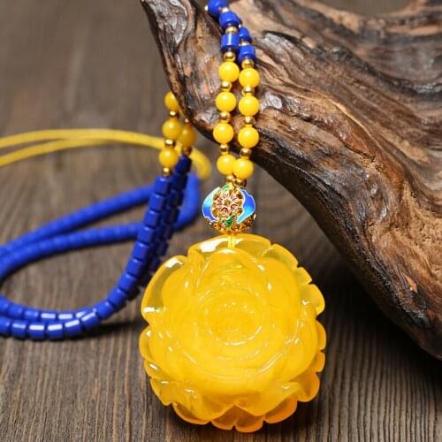 Oil rose pendant amber yellow sweater chain necklace female hang act the role ofing is tasted the original stone