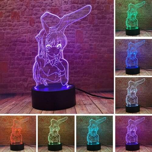 Flashing Sakurajima Mai Manga Model 3D Illusion LED Table Nightlight Colorful Change Lamp Bunny Girl Anime Figure Toys for girls