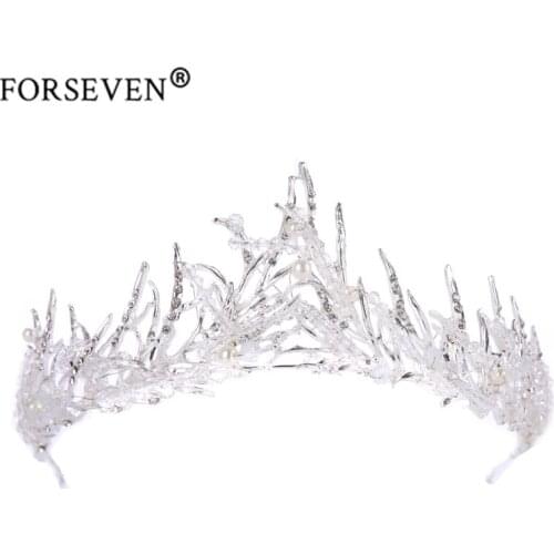 Silver Color Wedding Queen Crown Hair Jewelry Plated Rhinestones Tiaras Hairwear for Women Bride Wedding Accessories