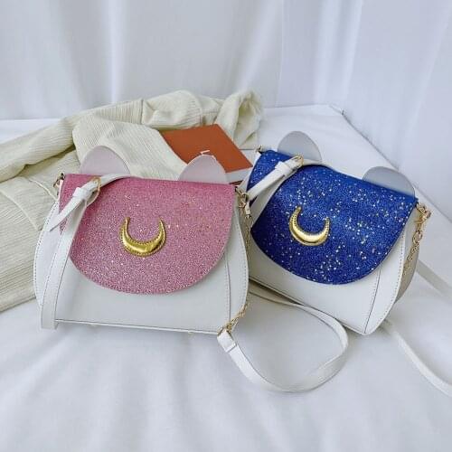 Fashion Moon Star Patchwork Cat Shape Shoulder Messenger Bags For Women Casual Chain PU Leather Ladies Small Crossbody Handbags