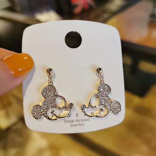 Disney INS Hot Mickey Style S925 Silver Needle Handmade Hollow Fashion Personality Stud Earrings