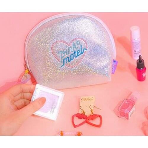 Moon Emboridery Shinning Cosmetic Cases Portable Make up Bags For Girls Kawaii Travel Pouch Wash Box Shell Lady Handbag Cosmetic