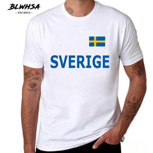 BLWHSA Sweden Printed Men T-shirt 100% Cotton White Fashion Males Summer Tops Tee Shirts Sweden Fans Cheer Short Sleeve Tshirt