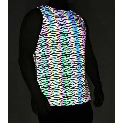 Summer 2021 Zebra-stripe Colorful Reflective Tank Top Men Harajuku Fashion Rainbow Color Reflective Vest Sleeveless Shirt